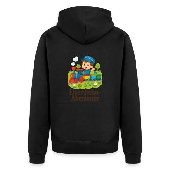 Eisenbahn Abenteuer Kindermotiv - Unisex Premium Bio Zip Hoodie - Schwarz - Hinten - Nico (187cm)