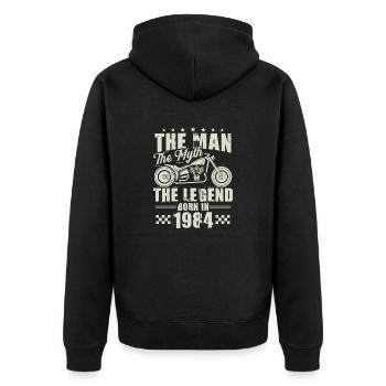 1984 Vintage Man Myth Legend Motorcycle - Unisex Premium Organic Zip Hoodie - black - Back - Nico (187cm)