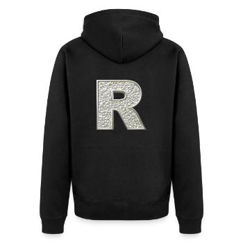 R, letter, letter R, initial, initial R, monogram, - Unisex Premium Bio Zip Hoodie - Schwarz - Hinten - Nico (187cm)