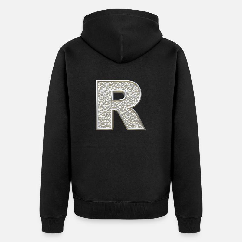 R, letter, letter R, initial, initial R, monogram, - Unisex Premium Bio Zip Hoodie - Schwarz