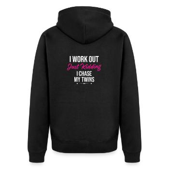 Ich trainiere nur ein Scherz, ich jage meine Zwillingsmütter - Unisex Premium Bio Zip Hoodie - Schwarz - Hinten - Nico (187cm)