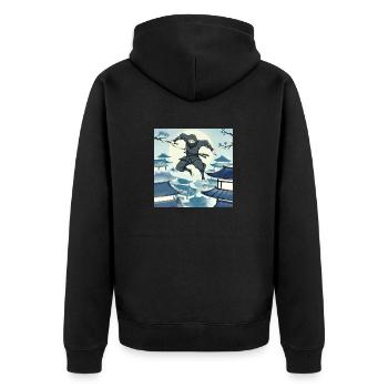 Ninja - Master of Shadow Art - Unisex Premium Organic Zip Hoodie - black - Back - Nico (187cm)