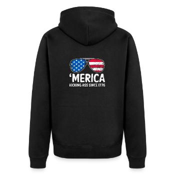 Merica tritt seit 1776 in den Amerikanische Flagge der USA - Unisex Premium Bio Zip Hoodie - Schwarz - Hinten - Nico (187cm)