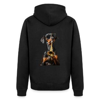 Doberman Pinscher Trumpet - Unisex Premium Organic Zip Hoodie - black - Back - Nico (187cm)