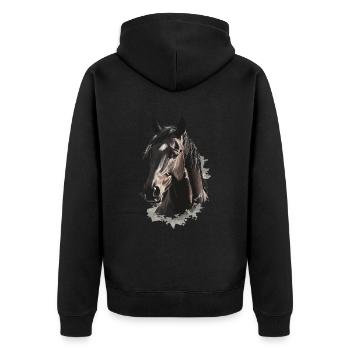 Pferd - Unisex Premium Bio Zip Hoodie - Schwarz - Hinten - Nico (187cm)