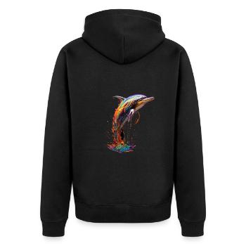 Rainbow Dolphin - Unisex Premium Bio Zip Hoodie - Schwarz - Hinten - Nico (187cm)