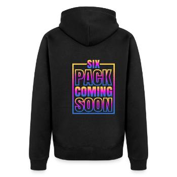 Six Pack Coming Soon 62 - Unisex Premium Organic Zip Hoodie - black - Back - Nico (187cm)