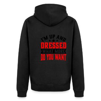 Je suis debout et habillé, que veux-tu de plus 6 - Veste à capuche bio Premium Unisexe - noir - Dos - Nico (187cm)