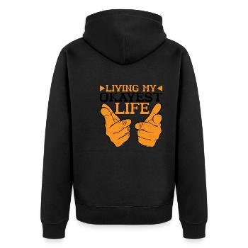 Living My Okayest Life 6 - Unisex Premium Bio Zip Hoodie - Schwarz - Hinten - Nico (187cm)