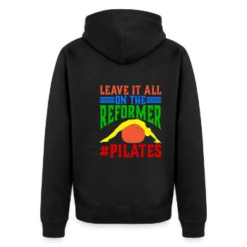 Leave It All On The Reformer #Pilates 14 - Unisex Premium Bio Zip Hoodie - Schwarz - Hinten - Nico (187cm)