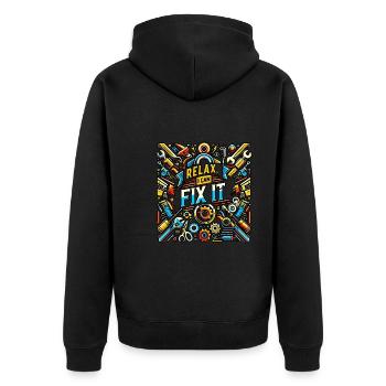 Relax I Can Fix It 33 - Unisex Premium Organic Zip Hoodie - black - Back - Nico (187cm)