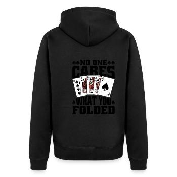 No One Cares What You Folded - Unisex Premium Organic Zip Hoodie - black - Back - Nico (187cm)
