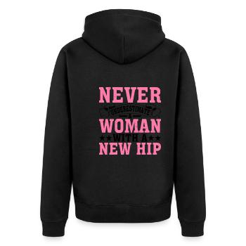 Ne sous-estimez jamais une femme avec une nouvelle hanche 8 - Veste à capuche bio Premium Unisexe - noir - Dos - Nico (187cm)