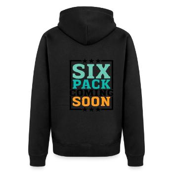 Six Pack Coming Soon 50 - Unisex Premium Organic Zip Hoodie - black - Back - Nico (187cm)