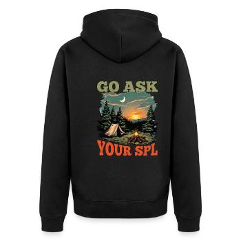Go Ask Your Spl 23 - Unisex Premium Bio Zip Hoodie - Schwarz - Hinten - Nico (187cm)