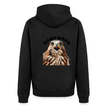 Hawkward 2 - Unisex Premium Bio Zip Hoodie - Schwarz - Hinten - Nico (187cm)