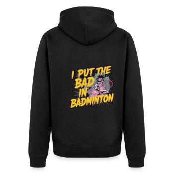 J’ai mis le mauvais au badminton 13 - Veste à capuche bio Premium Unisexe - noir - Dos - Nico (187cm)
