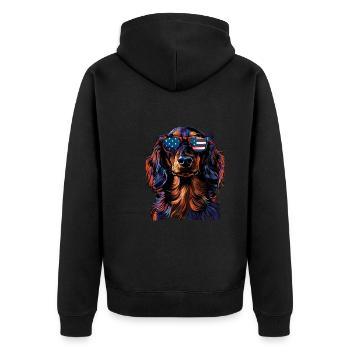 Dachshund with American Sunglasses - Unisex Premium Organic Zip Hoodie - black - Back - Nico (187cm)
