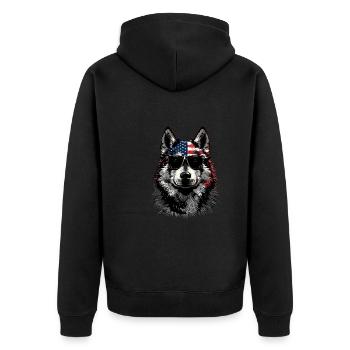 Siberian Husky with American Sunglasses - Unisex Premium Organic Zip Hoodie - black - Back - Nico (187cm)