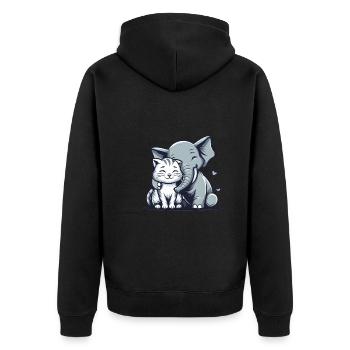 Cuddling Cat And Elephant In Love - Unisex Premium Bio Zip Hoodie - Schwarz - Hinten - Nico (187cm)