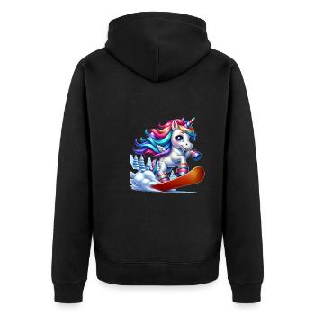 Cute Snowboarder Unicorn - Unisex Premium Bio Zip Hoodie - Schwarz - Hinten - Nico (187cm)