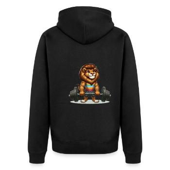 Cool Lion Deadlifting In The Gym - Unisex Premium Organic Zip Hoodie - black - Back - Nico (187cm)