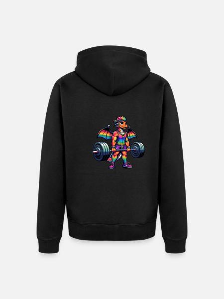 Rainbow Dragon Deadlifting - Unisex Premium Organic Zip Hoodie - black