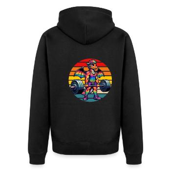 Strong Muscular Rainbow Dragon Lifting - Unisex Premium Bio Zip Hoodie - Schwarz - Hinten - Nico (187cm)