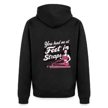 You Had Me At Feet In Straps 60 - Unisex Premium Bio Zip Hoodie - Schwarz - Hinten - Nico (187cm)
