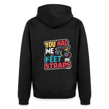 You Had Me At Feet In Straps 57 - Unisex Premium Bio Zip Hoodie - Schwarz - Hinten - Nico (187cm)
