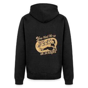 You Had Me At Feet In Straps 61 - Unisex Premium Bio Zip Hoodie - Schwarz - Hinten - Nico (187cm)