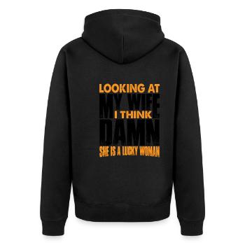 Looking At My Wife, Damn She Is A Lucky Woman 3 - Unisex Premium Bio Zip Hoodie - Schwarz - Hinten - Nico (187cm)