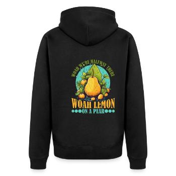 Woah We're Halfway There, Woah Lemon On A Pear 9 - Unisex Premium Bio Zip Hoodie - Schwarz - Hinten - Nico (187cm)