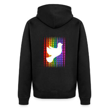 Gay Pride Month Streifen mit Friedenstauben - Unisex Premium Bio Zip Hoodie - Schwarz - Hinten - Nico (187cm)