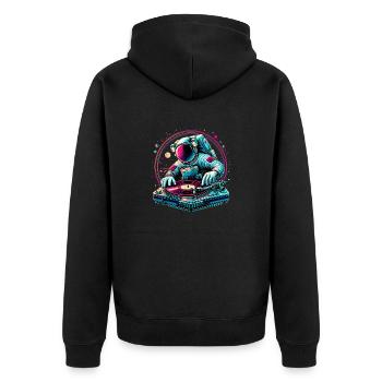 Astronaut DJ Planets DJing im Weltraum - Unisex Premium Bio Zip Hoodie - Schwarz - Hinten - Nico (187cm)