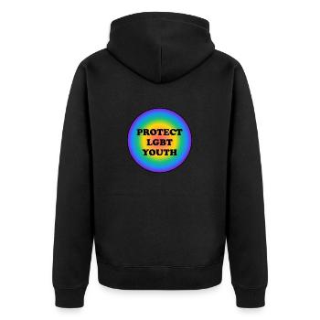 LGBT-Jugendliche schützen - Unisex Premium Bio Zip Hoodie - Schwarz - Hinten - Nico (187cm)