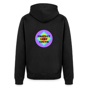 LGBT-Jugendliche schützen - Unisex Premium Bio Zip Hoodie - Schwarz - Hinten - Nico (187cm)