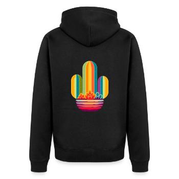 Regenbogen Kaktus - Unisex Premium Bio Zip Hoodie - Schwarz - Hinten - Nico (187cm)