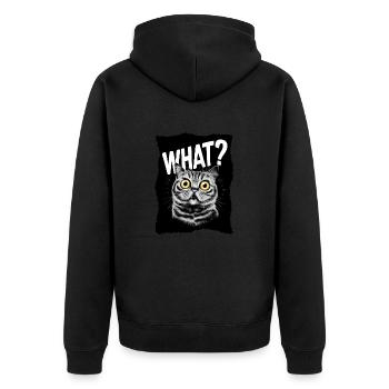Katze - What? - Unisex Premium Bio Zip Hoodie - Schwarz - Hinten - Nico (187cm)