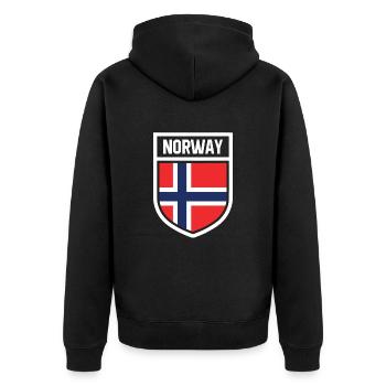 Norwegen - Nationalfahne im Wappen - Unisex Premium Bio Zip Hoodie - Schwarz - Hinten - Nico (187cm)