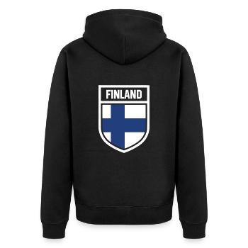 Finnland - Nationalfahne im Wappen - Unisex Premium Bio Zip Hoodie - Schwarz - Hinten - Nico (187cm)