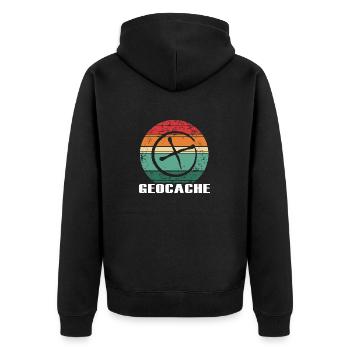 geocache geocacher schnitzeljagd-sunset - Unisex Premium Bio Zip Hoodie - Schwarz - Hinten - Nico (187cm)
