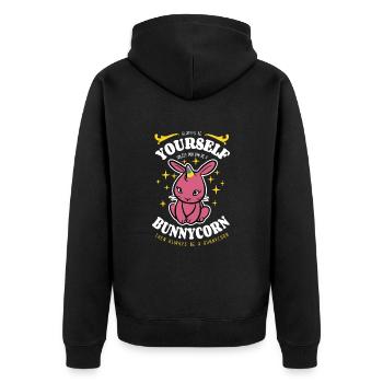 Sei immer du selbst - Bunnycorn - Spruch - Unisex Premium Bio Zip Hoodie - Schwarz - Hinten - Nico (187cm)