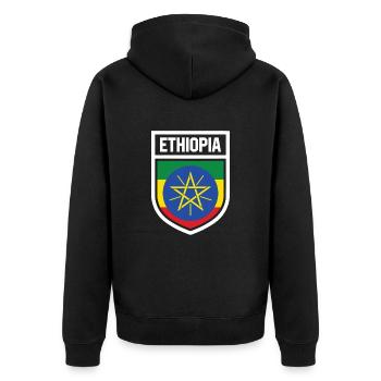Ethiopie - Drapeau national dans les armoiries, Ethiopie - Veste à capuche bio Premium Unisexe - noir - Dos - Nico (187cm)