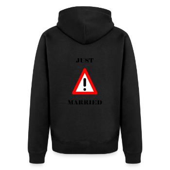 GERADE VERHEIRATET. ES LEBE DIE MARIES. Junggesellinnenabschied. - Unisex Premium Bio Zip Hoodie - Schwarz - Hinten - Nico (187cm)