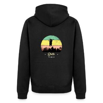 Faultier Vintage Retro Tiere Sonnenuntergang - Unisex Premium Bio Zip Hoodie - Schwarz - Hinten - Nico (187cm)