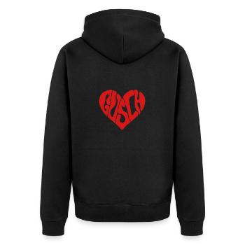 Gusch Herzal - Unisex Premium Bio Zip Hoodie - Schwarz - Hinten - Nico (187cm)