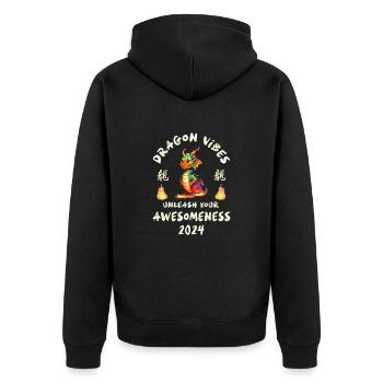 Dragon Vibes - unleash your awesomeness 2024 - Unisex Premium Bio Zip Hoodie - Schwarz - Hinten - Nico (187cm)