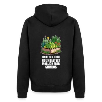 Hobbygärtner, Hochbeet, Garten, Pflanzen, Gemüse - Unisex Premium Bio Zip Hoodie - Schwarz - Hinten - Nico (187cm)