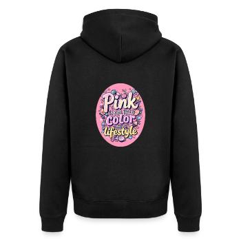 Pink is not just a color but a Lifestyle - Unisex Premium Bio Zip Hoodie - Schwarz - Hinten - Nico (187cm)
